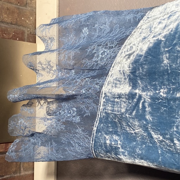 FREE PEOPLE - NWT - skirt: ‘My Lacey’ angled lined blue velvet w lace hem - 10 - Picture 11 of 16